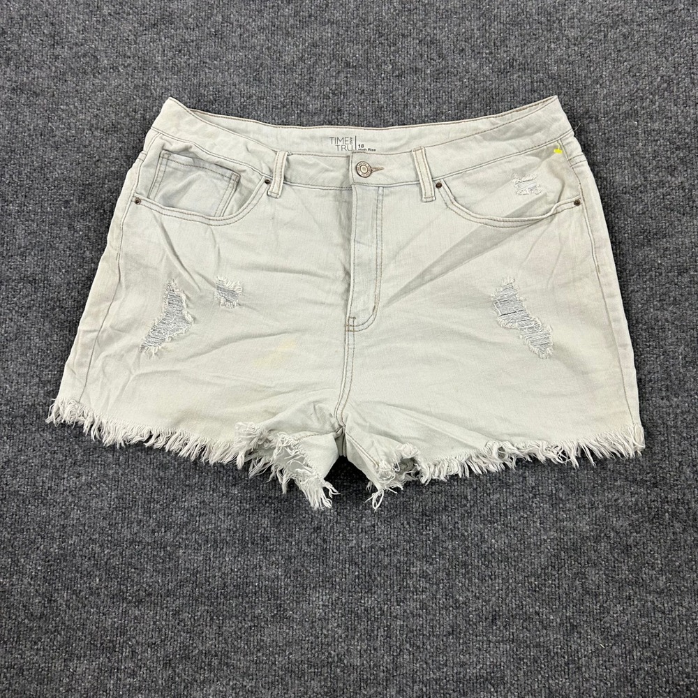 Time and Tru Denim Shorts Womens Size 18 Light Wash Distressed High Rise Frayed